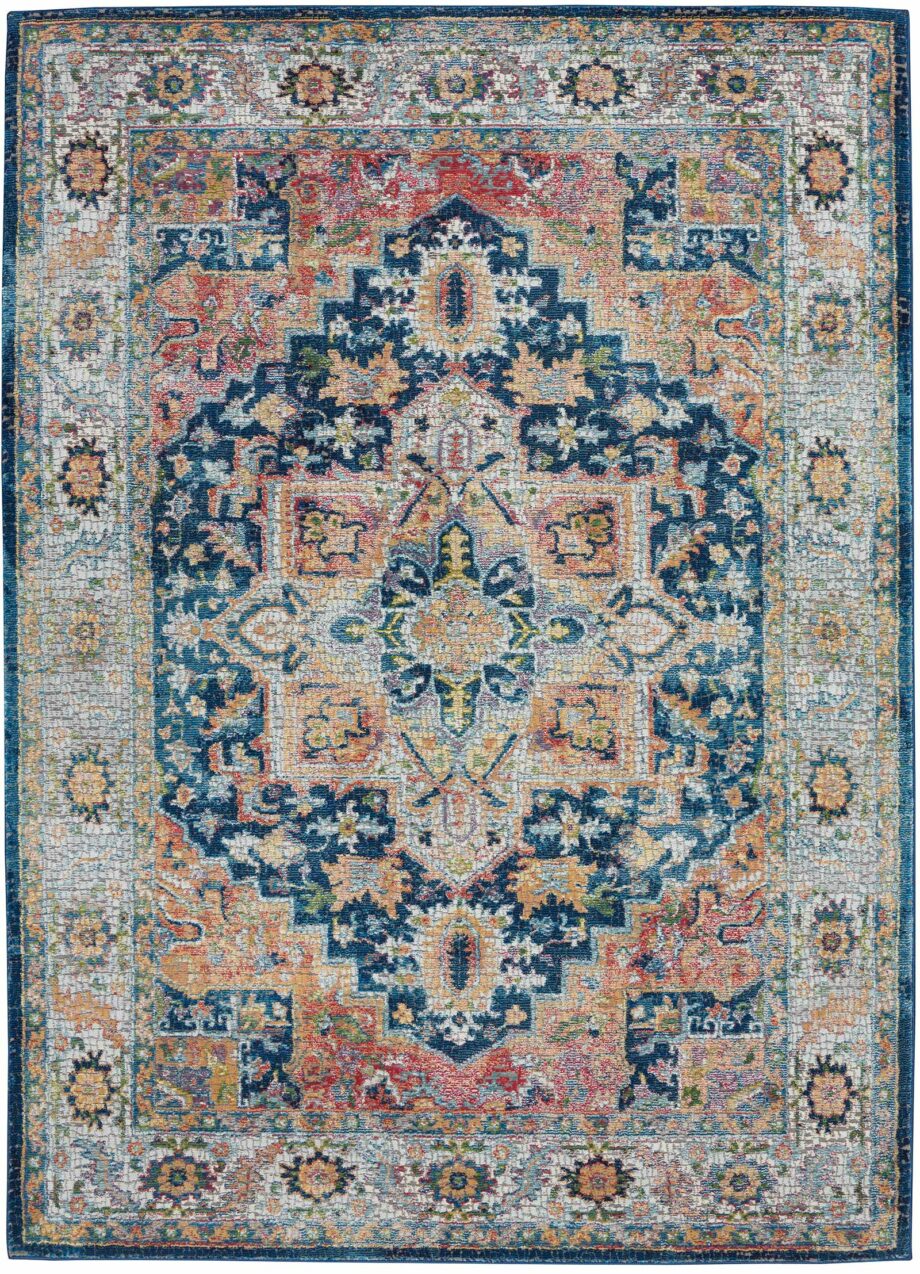 Nourison tapijt Ankara Global ANR11 BLUMT BLUE MULTI 5x8 099446498076 flat C