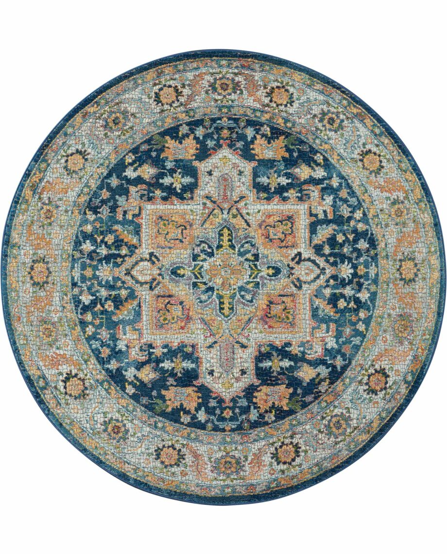 Nourison tapijt Ankara Global ANR11 BLUMT BLUE MULTICOLOR 4xRND 099446498052 flat C