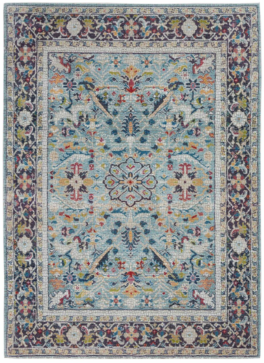 Nourison tapijt Ankara Global ANR14 TEAL MULTI 5x8 099446498441 flat C