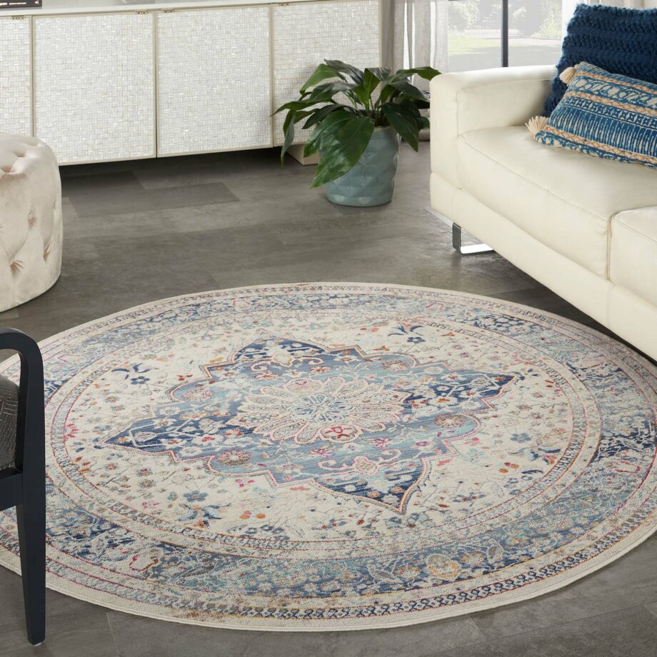 Nourison tapijt Vintage Kashan VKA07 IVBLU IVORY BLUE 6xRND 099446812100 interior 1